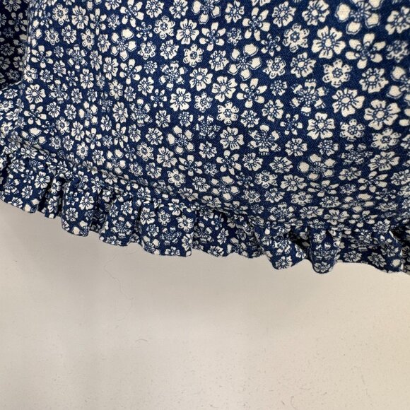 Wilfred Dress‎ Womens 0 Blue White Floral Cotton Smocked Waist Zip Back Ruffle - Picture 3 of 10